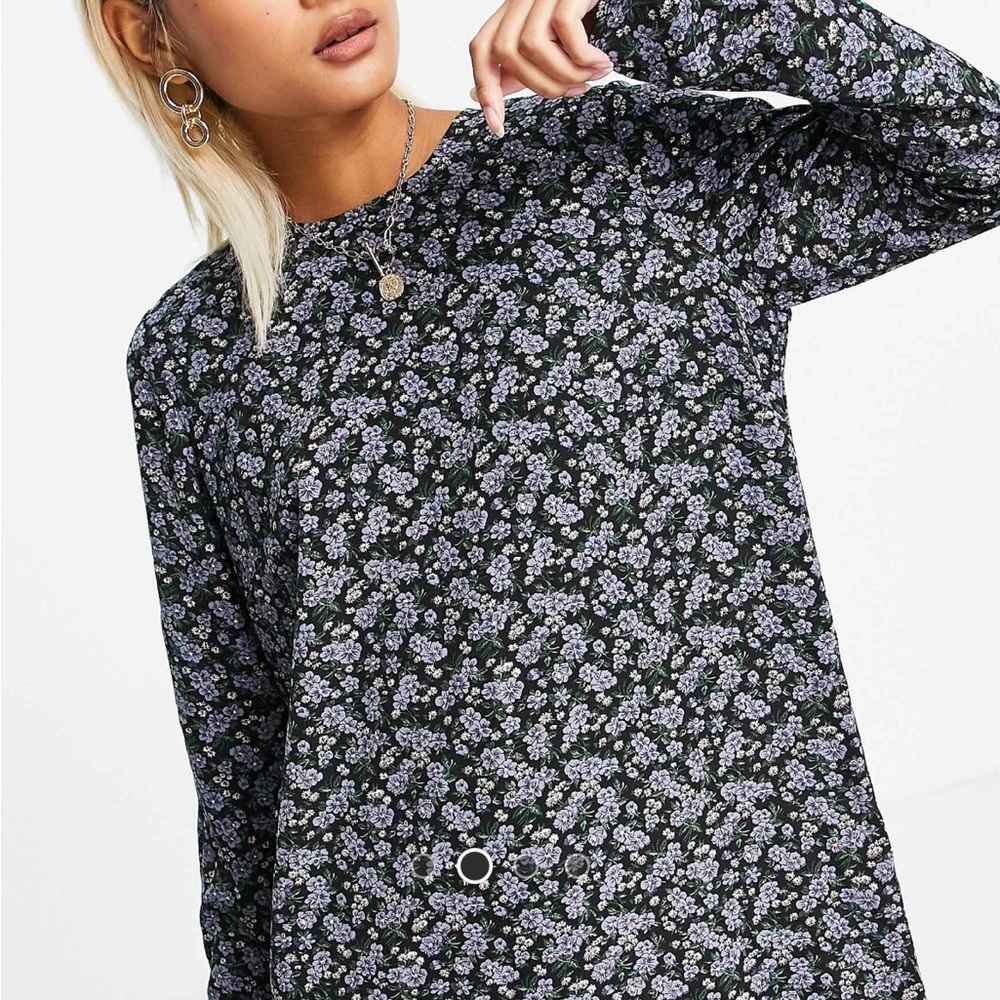 Daisy street midi smock dress in blue floral size L